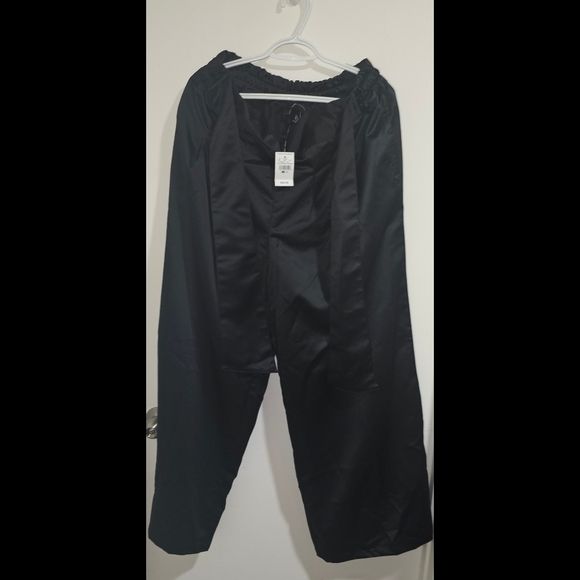 Ashley Stewart Black Belted Wide Leg Satin Pants - Picture 2 of 3